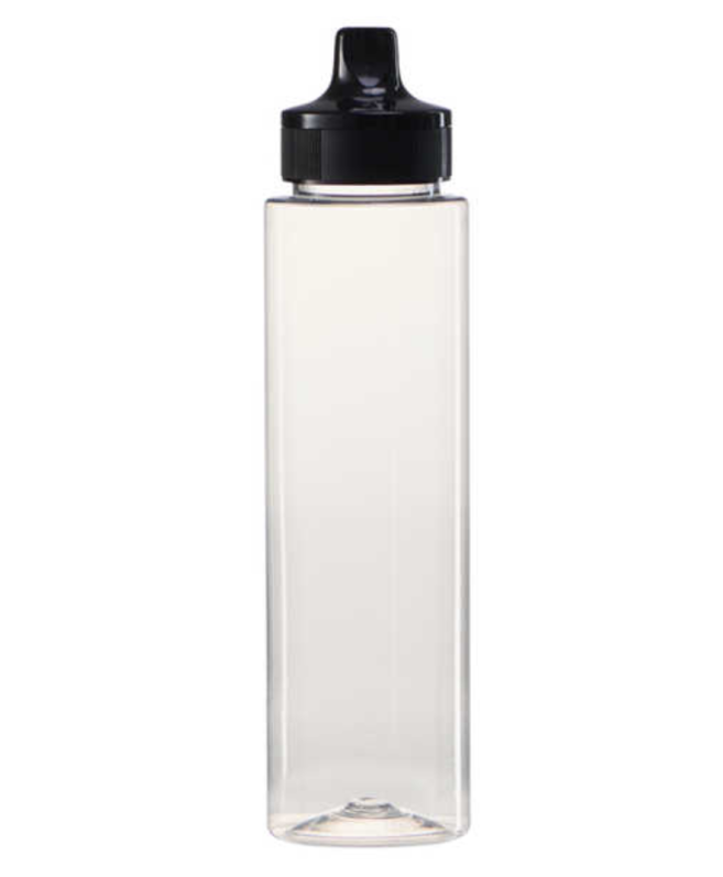 18 OZ (1.1LB) SQUEEZE PLASTIC BOTTLE WITH BLACK PLASTIC LID – 100PK