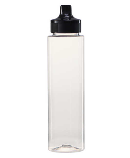 [A0503] 18 OZ (1.1LB) SQUEEZE PLASTIC BOTTLE WITH BLACK PLASTIC LID – 100PK