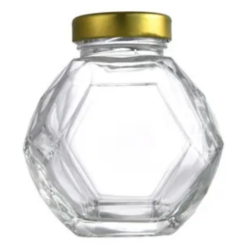 [A0495] 20 OZ (1.25LB) DIAMOND GLASS JAR WITH GOLD METAL LID – 100PK